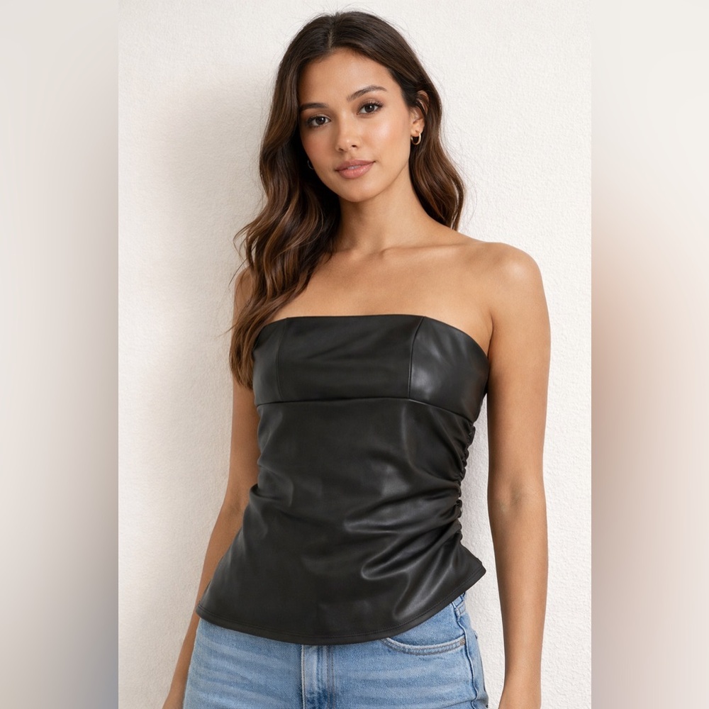 Forever 21 faux leather strapless, ruched side top.  Worn once